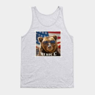 Funny Patriotic Bear MERICA! Happy Birthday America! Tank Top